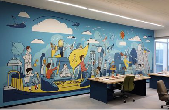 建始办公室墙绘的特点。
